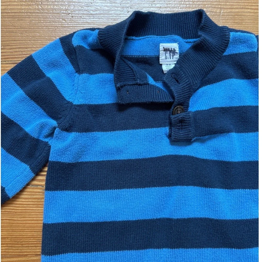 Baby‎ Gap Romper Baby Blue Striped Knit Henley Jumpsuit SIZE 18-24 Months